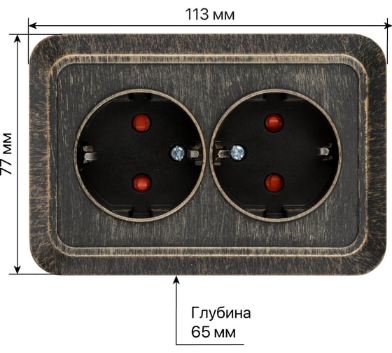 Угловая двойная розетка TDM ELECTRIC 2П+3, открытой установки, с защитными шторками, IP20, 250В, 16А, бронза "Ладога" SQ1801-0290