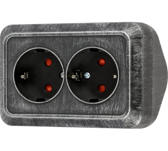 Угловая двойная розетка TDM ELECTRIC 2П+3, открытой установки, с защитными шторками, IP20, 250В, 16А, серебро "Ладога" SQ1801-0390