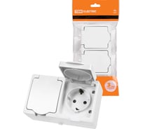 Двойная горизонтальная розетка TDM ELECTRIC 2П+З, открытой установки, IP54, 16А, белая "Вуокса" SQ1803-1008