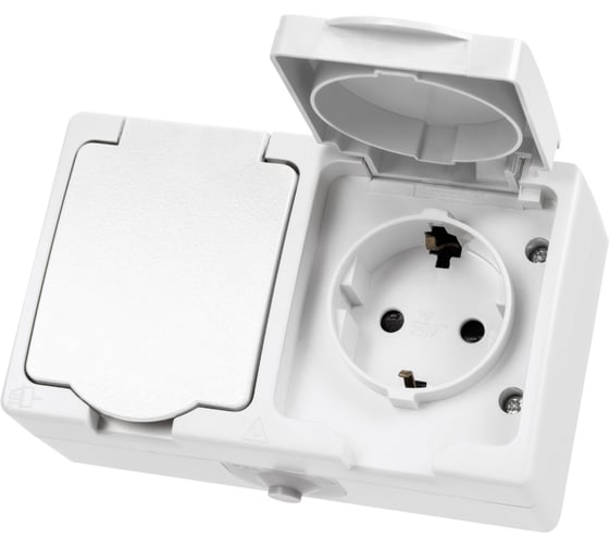 Двойная горизонтальная розетка TDM ELECTRIC 2П+З, открытой установки, IP54, 16А, белая "Вуокса" SQ1803-1008 1