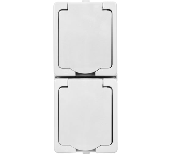 Двойная вертикальная розетка TDM ELECTRIC 2П+З, открытой установки IP54, 16А, белая "Вуокса" SQ1803-1009