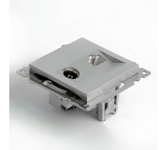 Розетка телевизионная + компьютерная RJ-45 STEKKER (механизм), gls00-7106-03, 75 ом, 5-862мгц, серия катрин, серебро, 49183