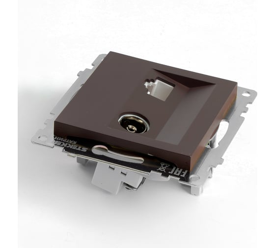 Розетка телевизионная + компьютерная RJ-45 STEKKER (механизм), gls00-7106-04, 75 ом, 5-862мгц, серия катрин, шоколад, 49185