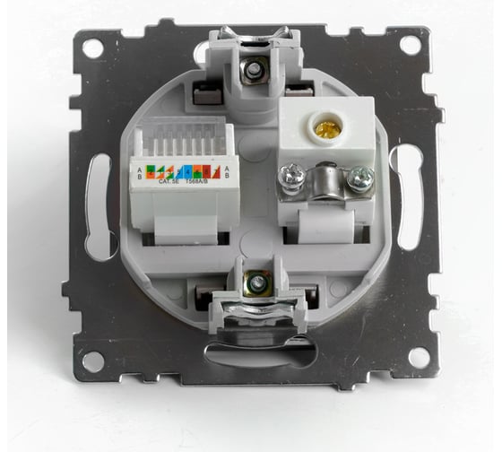 Розетка телевизионная + компьютерная RJ-45 STEKKER (механизм), gls00-7106-04, 75 ом, 5-862мгц, серия катрин, шоколад, 49185