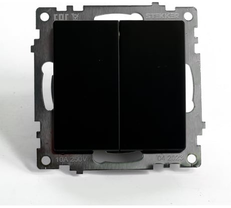2-клавишный переключатель (механизм) STEKKER gls10-7107-05, 250v, 10а, серия катрин, черный, 49167
