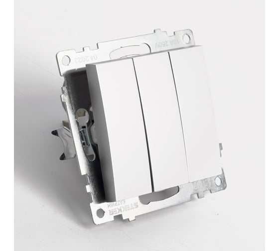 3-клавишный выключатель (механизм) STEKKER gls10-7108-03, 250v, 10а, серия катрин, серебро, 49173