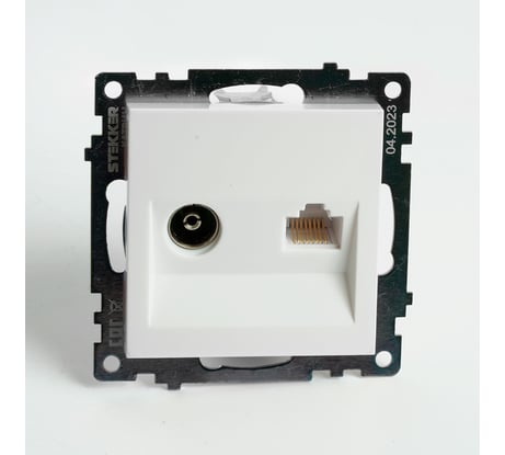 Розетка STEKKER телевизионная + компьютерная RJ-45 (механизм), gls00-7106-01, 75 ом, 5-862мгц, серия катрин, белый, 49181