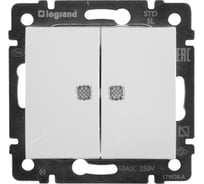 Выключатель Legrand двухклавишный с подсветкой Legrand Valena 10А 250В схема 5L безвинтовые зажимы белый 694290
