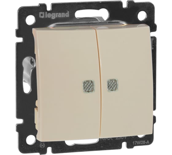 Выключатель Legrand двухклавишный с подсветкой Legrand Valena 10А 250В схема 5L безвинтовые зажимы слоновая кость 695630