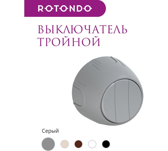 Накладной наружный тройной выключатель OneKeyElectro Rotondo, цвет серый. 7700859
