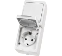 Вертикальный блок TDM ELECTRIC Вуокса 1-но клавишный выключатель + розетка 2П З с защитными шторками, белый SQ1803-1011