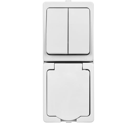 Вертикальный блок TDM ELECTRIC Вуокса 2-х клавишный выключатель + розетка 2П+З с защитными шторками, белый SQ1803-1013
