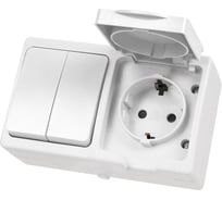 Горизонтальный блок TDM ELECTRIC Вуокса выключатель 2-кл + розетка 2П+З с защитной шторкой, белый SQ1803-1012