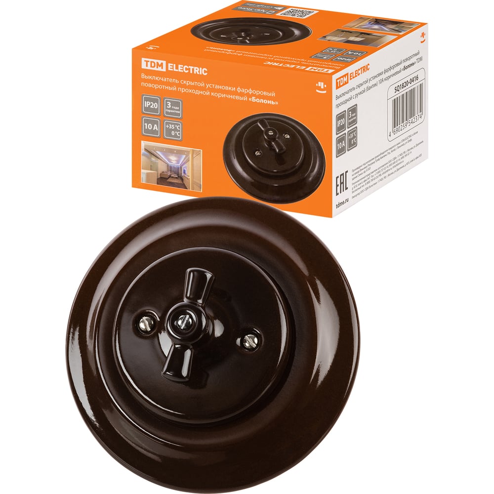Фарфоровый поворотный проходной выключатель TDM скрытой установки с ...