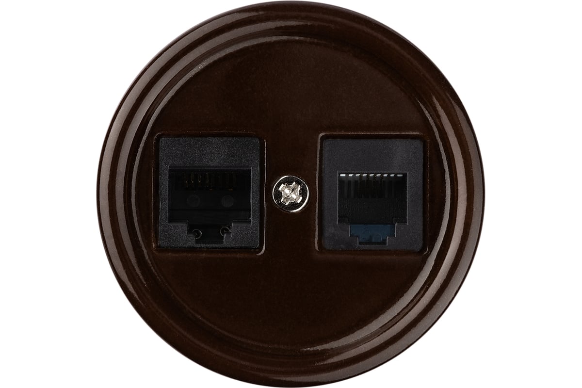 Розетка телефонная RJ11 + компьютерная RJ45 TDM ELECTRIC коричневая ...