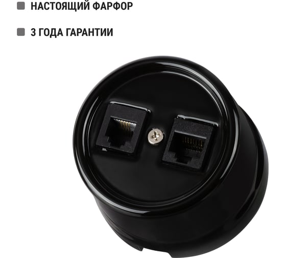 Розетка телефонная RJ11 + компьютерная RJ45 TDM ELECTRIC черная «Болонь» SQ1820-0252