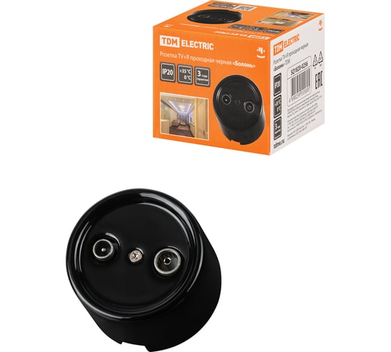 Проходная розетка TV+R TDM ELECTRIC черная «Болонь» SQ1820-0256 1