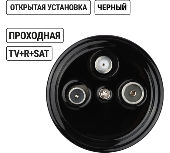 Проходная розетка TV+R+SAT TDM ELECTRIC черная «Болонь» SQ1820-0258