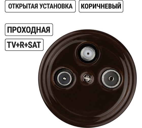 Проходная розетка TV+R+SAT TDM ELECTRIC коричневая «Болонь» SQ1820-0458