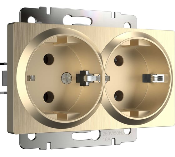 Двойная розетка WERKEL WL10 SKG 02 IP20 с заземлением шампань рифленая a041868 1