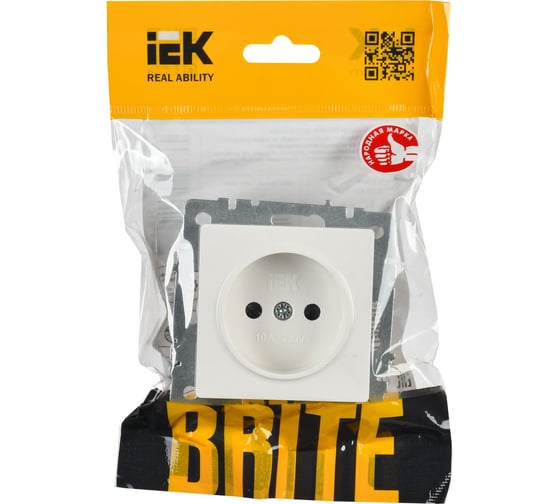 Розетка IEK Brite без заземляющего контакта, с защитными шторками 10а рсш10-2-брб белый BR-R13-10-K01