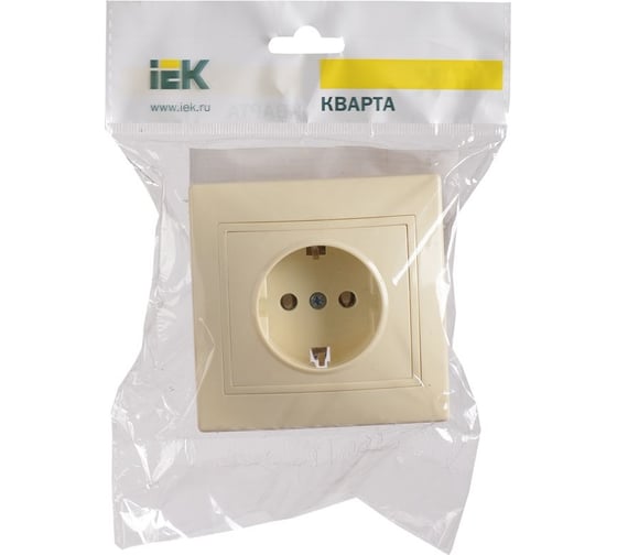 1-местная розетка IEK Рс10-3-км с заземляющим контактом, без защитных шторок 16а керамика кварта крем. ERK11-K33-16-K