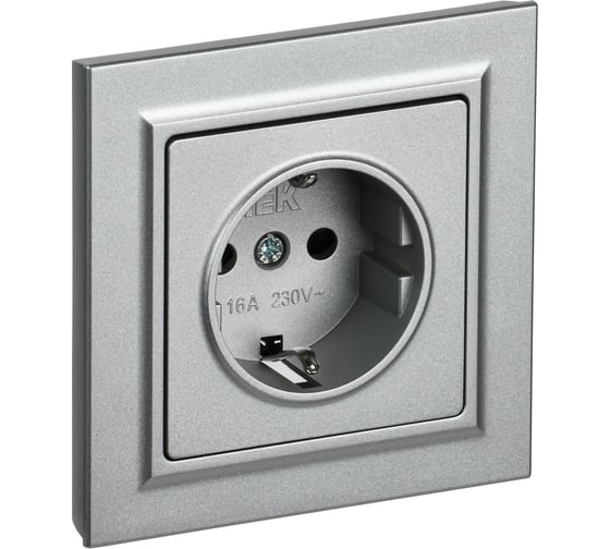 Розетка IEK Brite с заземляющим контактом и шторками 16а в сборе рср14-1-0-бра алюм. BR-R14-16-K47-F