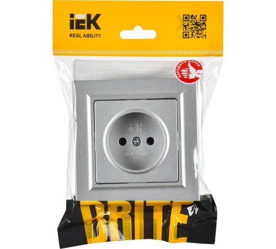 Розетка IEK Brite с заземляющим контактом и шторками 16а в сборе рср14-1-0-бра алюм. BR-R14-16-K47-F