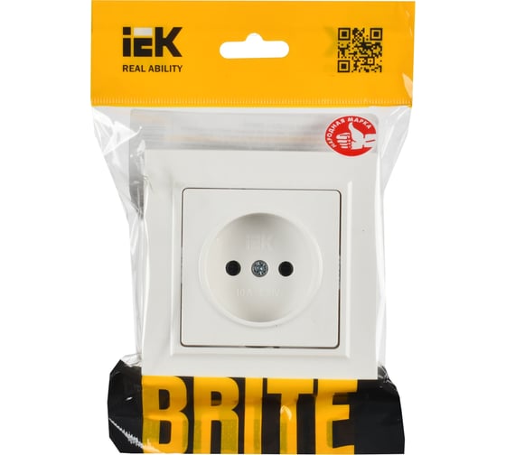 Розетка IEK Brite без заземляющего контакта и шторок 10а в сборе рср10-1-0-брб бел. BR-R10-10-K01-F