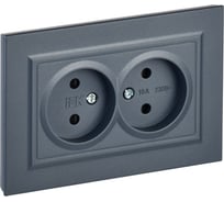 2-я розетка IEK Brite без заземляющего контакта, с защитными шторками 10а в сборе рсш12-2-брм маренго BR-R23-10-K35-F