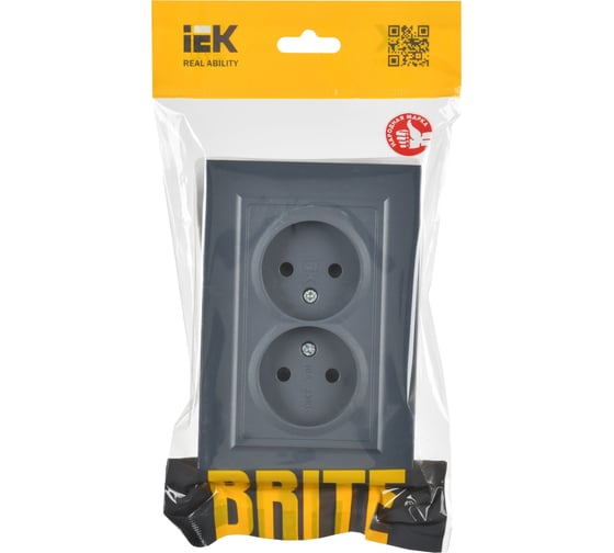 2-я розетка IEK Brite без заземляющего контакта, с защитными шторками 10а в сборе рсш12-2-брм маренго BR-R23-10-K35-F