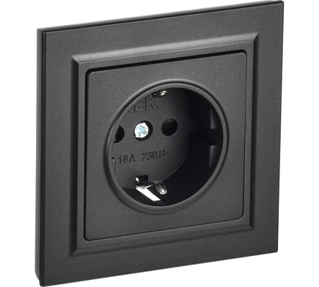 Розетка IEK Brite с заземляющим контактом и шторками 16а в сборе рср14-1-0-брч черн. BR-R14-16-K02-F