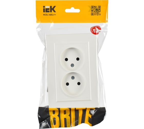 2-я розетка IEK Brite без заземляющего контакта, с защитными шторками 10а в сборе рсш12-2-брб бел. BR-R23-10-K01-F