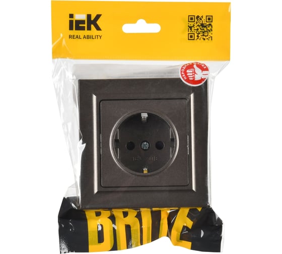 Розетка IEK Brite с заземляющим контактом и шторками 16а в сборе рср14-1-0-бртб бр. BR-R14-16-K45-F