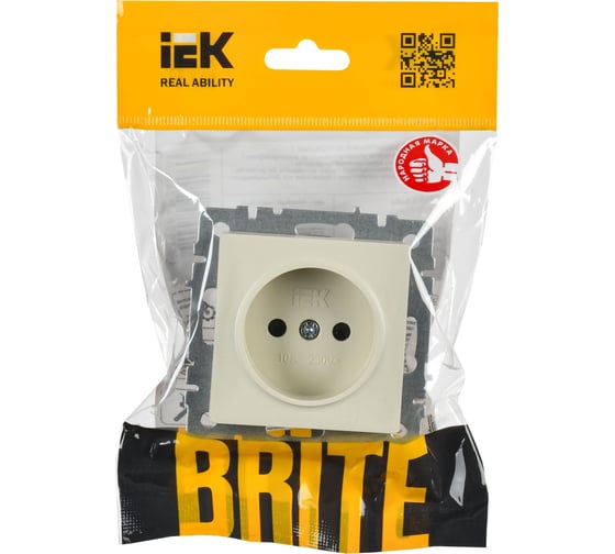 Розетка IEK Brite без заземляющего контакта, с защитными шторками 10а рсш10-2-бркр беж. BR-R13-10-K10