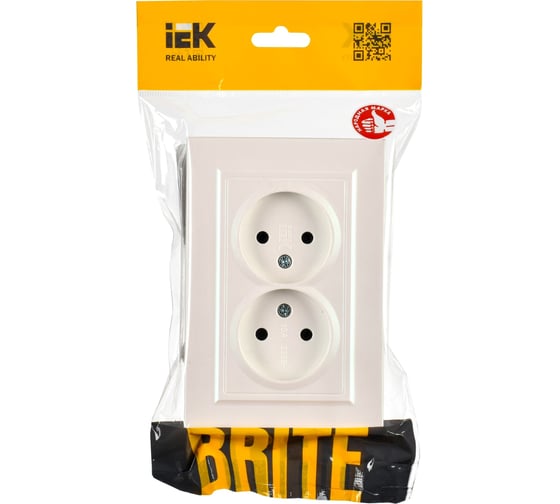 2-я розетка IEK Brite без заземляющего контакта и шторок 10а в сборе рс12-2-брж жемч. BR-R20-10-K36-F