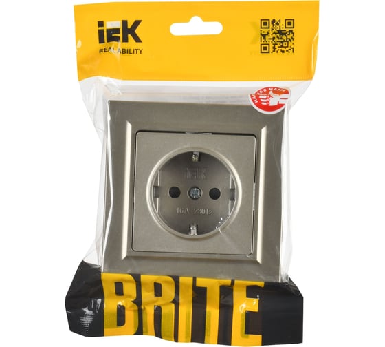 Розетка IEK Brite с заземляющим контактом и шторками 16а в сборе рср14-1-0-брш шамп. BR-R14-16-K37-F