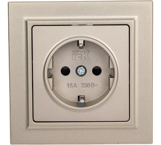 Розетка IEK Brite с заземляющим контактом и шторками 16а в сборе рср14-1-0-брш шамп. BR-R14-16-K37-F