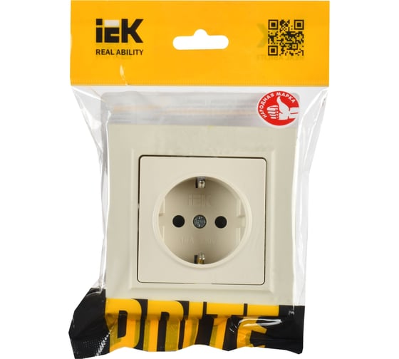 Розетка IEK Brite с заземляющим контактом и шторками 16а в сборе рср14-1-0-бркр беж. BR-R14-16-K10-F