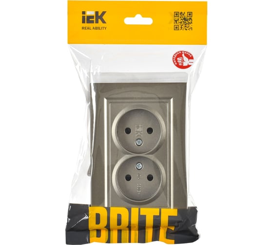 2-я розетка IEK Brite без заземляющего контакта, с защитными шторками 10а в сборе рсш12-2-брш шамп. BR-R23-10-K37-F