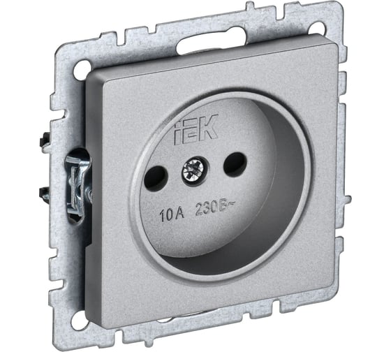 Розетка IEK Brite без заземляющего контакта, с защитными шторками 10а рсш10-2-бра алюм. BR-R13-10-K47 1
