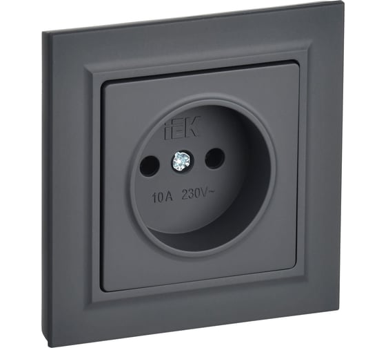 Розетка IEK Brite без заземляющего контакта и шторок 10а в сборе рср10-1-0-брг граф. BR-R10-10-K53-F