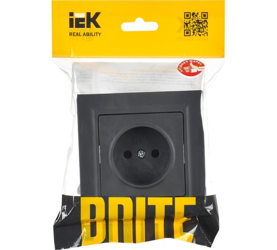 Розетка IEK Brite без заземляющего контакта и шторок 10а в сборе рср10-1-0-брг граф. BR-R10-10-K53-F