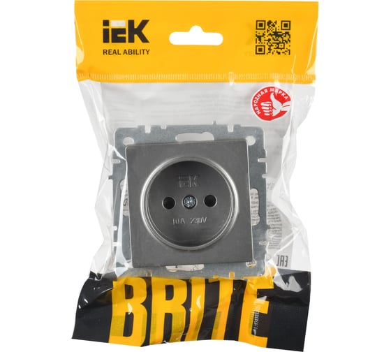 Розетка IEK Brite без заземляющего контакта, с защитными шторками 10а рсш10-2-брс сталь BR-R13-10-K46