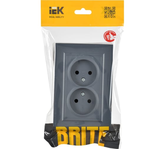 2-я розетка IEK Brite без заземляющего контакта и шторок 10а в сборе рс12-2-брм мар. BR-R20-10-K35-F