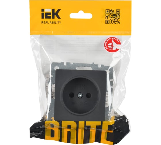 Розетка IEK Brite без заземляющего контакта, с защитными шторками 10а рсш10-2-брг граф. BR-R13-10-K53