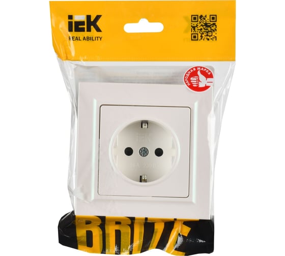 Розетка IEK Brite с заземляющим контактом и шторками 16а в сборе рср14-1-0-брж жемч. BR-R14-16-K36-F