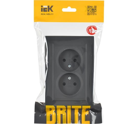 2-я розетка IEK Brite без заземляющего контакта и шторок 10а в сборе рс12-2-брг граф. BR-R20-10-K53-F