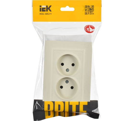 2-я розетка IEK Brite без заземляющего контакта и шторок 10а в сборе рс12-2-бркр беж. BR-R20-10-K10-F