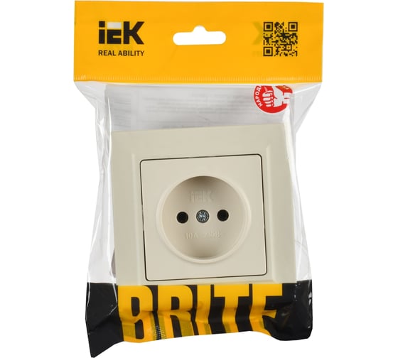 Розетка IEK Brite без заземляющего контакта и шторок 10а в сборе рср10-1-0-бркр беж. BR-R10-10-K10-F